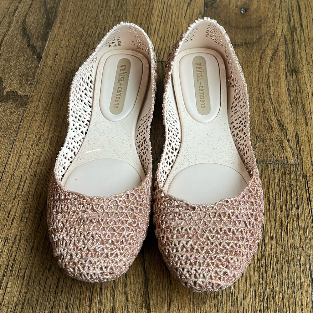 Melissa rose gold jelly flats ballerinas EUC